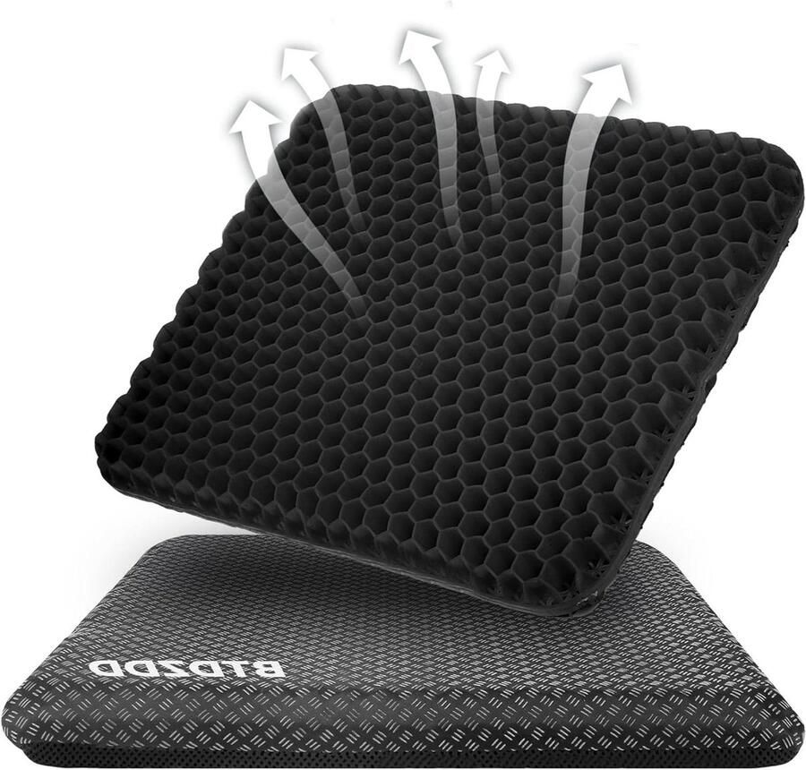 Orthopaedic Gel Seat Cushion with Double Layer Thickening and Non-Slip Fabric Cover Breathable Chair Cushion for Office Chair (Black 43cm * 39cm * 4cm)