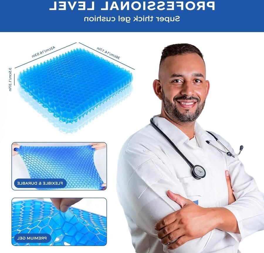 Orthopaedic Gel Seat Cushion with Decompression for Back and Seat Relaxation Folding Chair for Wheelchairs Car Seats and Office Chairs Size 42 x 36 x 4 cm