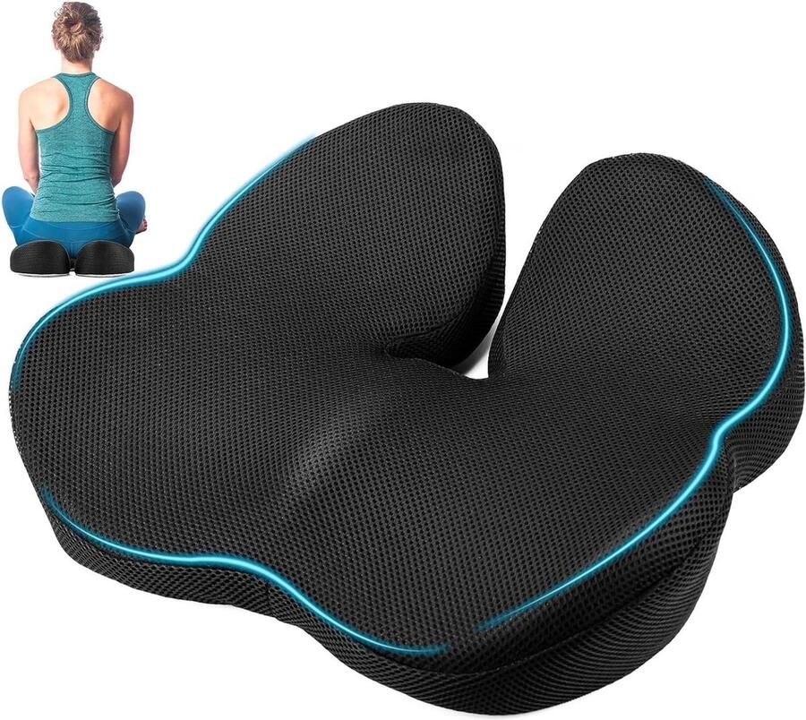 Orthopedic Seat Cushion for Coccyx Relief Ergonomic Design for Long Sitting Ideal for Office Chair Gaming Chair Wheelchair Black