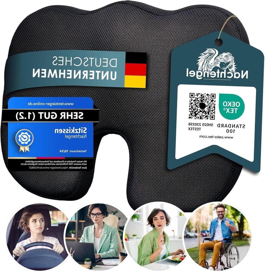 Orthopedic Seat Cushion with Memory Foam for Ergonomic Comfort Coccyx Relief and Pain Reduction Ideal for Office Chair Car Seat etc. (1 Piece Black Medium)