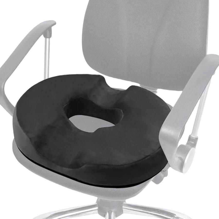 Zitkussen voor aambeien en stuitbeen van traagschuim Ergonomisch donutvormig kussen voor bureaustoel auto bank en rolstoel (Zwart)