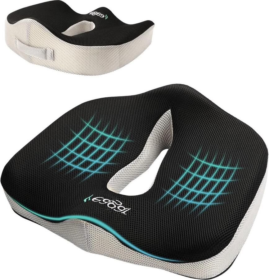 Ergonomisch orthopedisch zitkussen voor bureaustoel stuitbeenkussen auto traagschuim zitkussen zwart