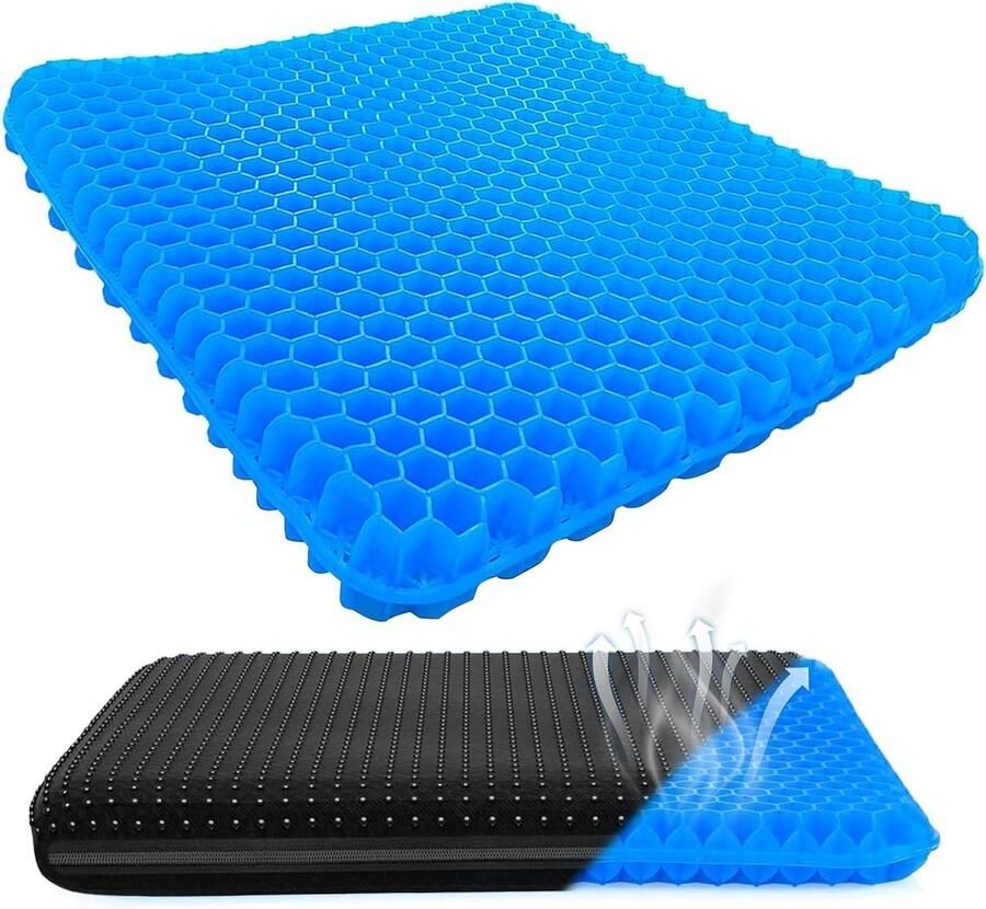 Orthopedisch Gel Zitkussen Ergonomisch Zitkussen Voor Auto Kantoor en Thuis Dubbel Dik Zitkussen Honingraatontwerp Verlicht Rug- en Stuitbeenpijn Zachte Gel Kussens Rolstoel en Stoel Comfortabel en Ondersteunend