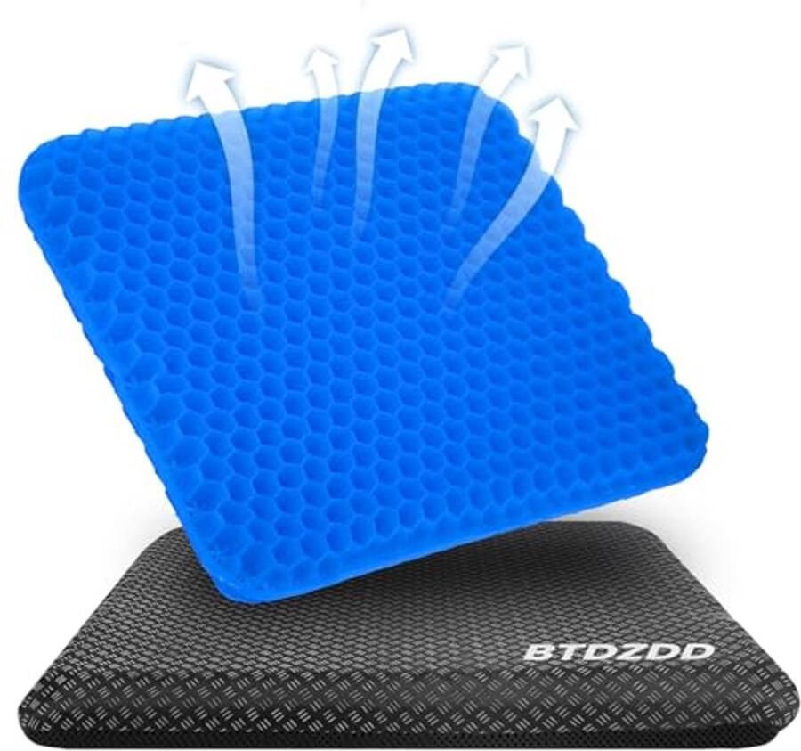 Orthopedisch Gel Zitkussen met Antislip Hoes Ademend Stoelkussen voor Bureaustoel (Blauw 43 x 39 x 4 cm)