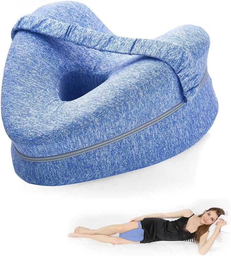 Orthopedisch Kniekussen Voor In Bed Ergonomisch Beenkussen Kniekussen Voor Zijslapers Schootkussen Met Elastische Band Houding Correctie voor zijslapers Beenondersteuningskussen met afneembare en wasbare hoes hemelsblauw