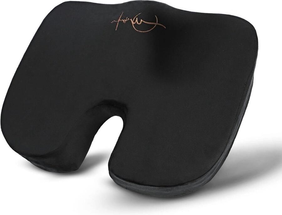 Orthopedisch traagschuim zitkussen voor bureaustoel verhoogt zitcomfort pijnverminderend ondersteuning benen heupen stuitbeen rug zwart