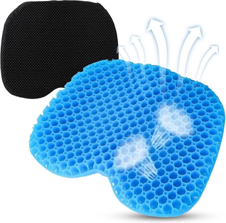 Orthopedisch Verdikking Gelkussen met Antislip Stoffen Hoes Ademend Stoelkussen voor Bureaustoel Keukenstoel Auto Blauw
