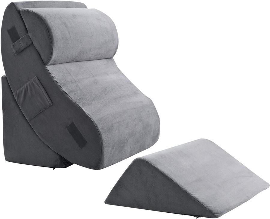 Orthopedisch Wigkussen Set 4-Delig Verstelbaar voor Bed Ondersteuning voor Benen Nek & Schouders Verlicht Rugpijn Ideaal voor Rechtop Zitten In Bed Donkergrijs