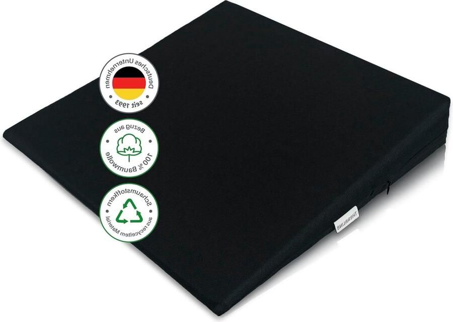 Orthopedisch wigkussen van hoogwaardig schuim ergonomische ondersteuning voor bureaustoel en auto zwart met afneembare katoenen overtrek wasbaar op 60 °C wigkussen