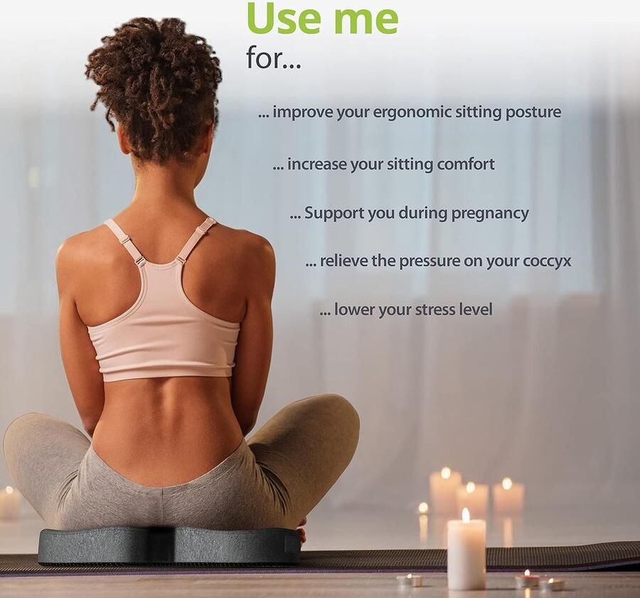 Orthopedisch zitkussen 3 hardheidsgraden ergonomisch voor bureaustoel enz. vermindert pijn en verhoogt zitcomfort bevordert de doorbloeding en verlicht het stuitbeen (medium)
