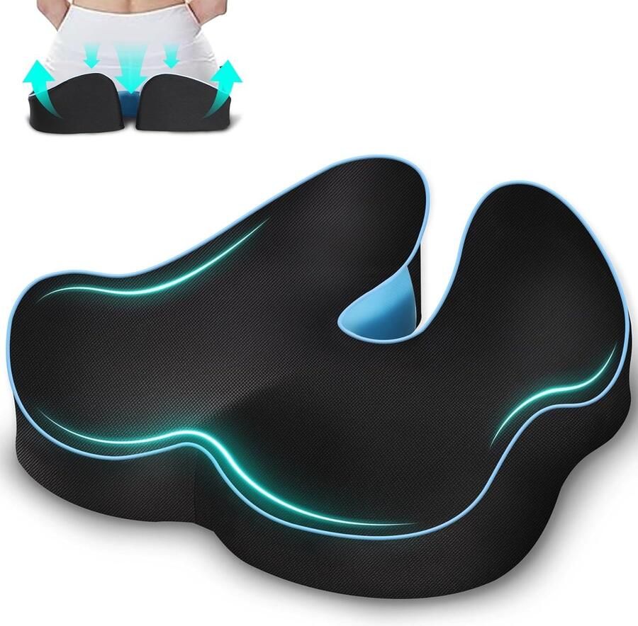 Orthopedisch zitkussen ergonomisch zitkussen voor bureaustoel en autostoel verlicht het stuitbeen en bevordert de doorbloeding verhoogt zitcomfort traagschuim met wasbare overtrek (zacht)