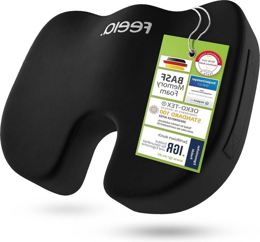 Orthopedisch zitkussen Ergonomisch voor bureaustoel Vermindert pijn en verhoogt zitcomfort Bevordert doorbloeding Vermindert stuitbeenpijn 3 hardheidsgraden (medium)