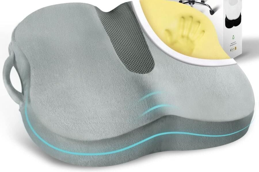 Orthopedisch Zitkussen met Traagschuim TravelEase Zitkussen voor Pijn in de Onderrug en Ischias Stuitje Geschikt voor Bureaustoel Autostoel Rolstoel (Grijs)
