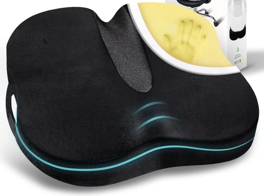 Orthopedisch Zitkussen met Traagschuim TravelEase Zitkussen voor Pijn in de Onderrug en Ischias Stuitje Geschikt voor Bureaustoel Autostoel Rolstoel (Zwart) - Foto 2