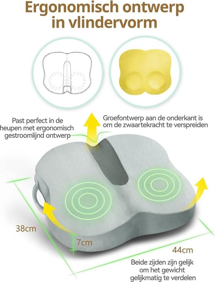 Orthopedisch Zitkussen met Traagschuim TravelEase Zitkussen voor Pijn in de Onderrug en Ischias Stuitje Geschikt voor Bureaustoel Autostoel Rolstoel (Grijs)