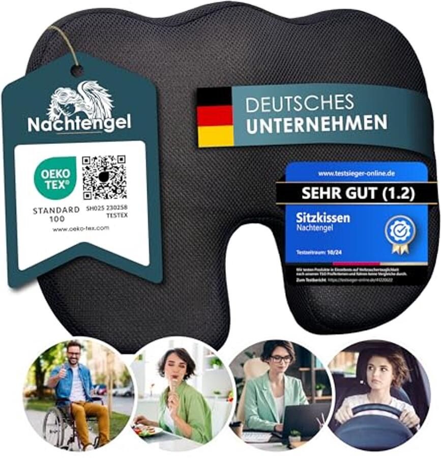 Orthopedisch zitkussen met traagschuim voor ergonomisch comfort en pijnvermindering Ideaal voor bureaustoel en autostoel (1 stuk)