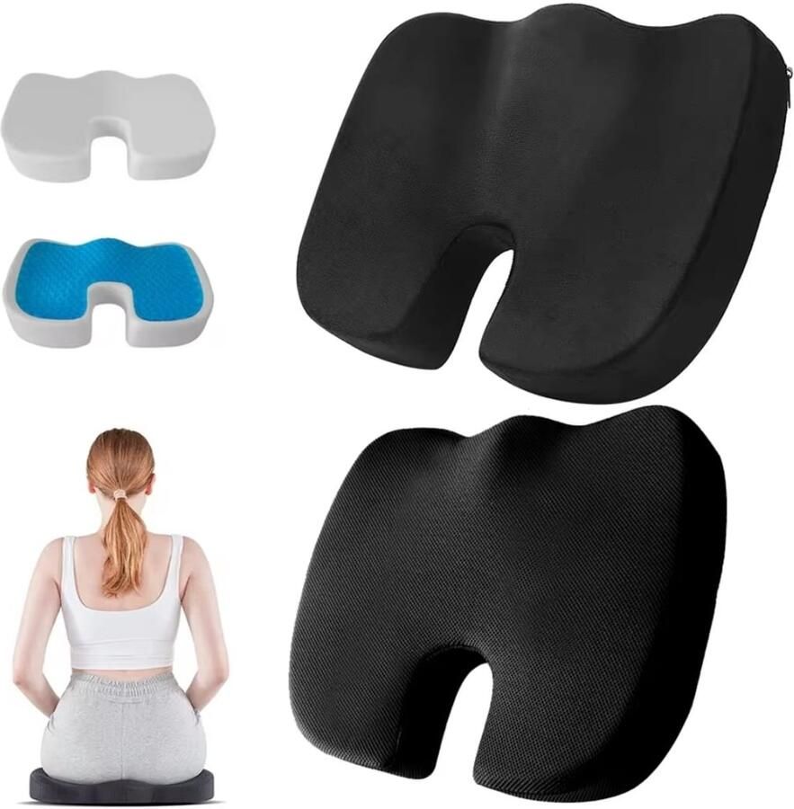 Orthopedisch Zitkussen – U-vormig Traagschuim Stoelkussen – Rug- en Stuitpijn Verlichting – Ergonomisch Kussen voor Bureau Auto & Thuis