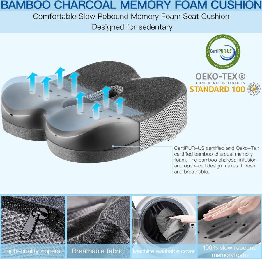 Orthopedisch zitkussen van traagschuim (2 hardheidsgraden) ergonomisch zitkussen voor bureaustoel in hoogte verstelbaar zitkussen stoel anti-aambeien stuitbeenkussen zwart