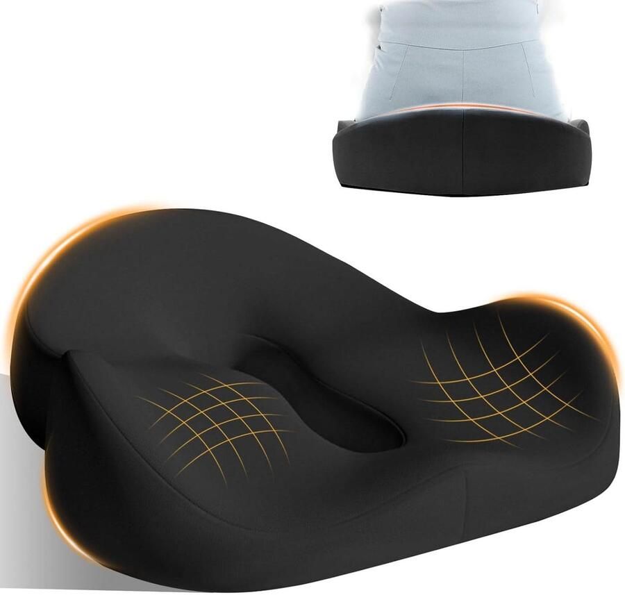 Orthopedisch zitkussen van traagschuim Ergonomisch Pijnverlichting voor stuitbeen heupen en ischias Zwart Voor bureaustoel en autostoel