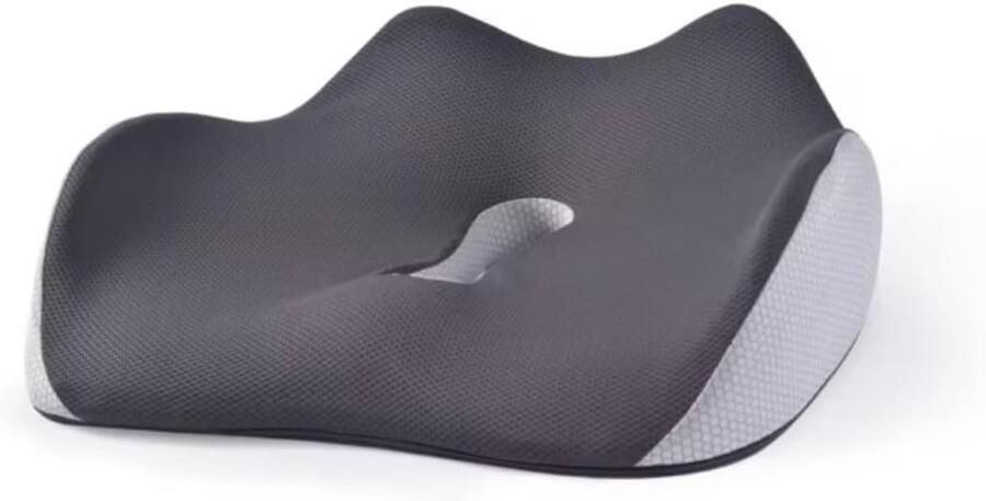 Orthopedisch zitkussen van traagschuim met lendensteun – Verlichting van ischias staartbeen- heup- en rugpijn – Ergonomisch ontwerp met 5 zones voor bureaustoelen auto's rolstoelen en thuisgebruik (grijs)