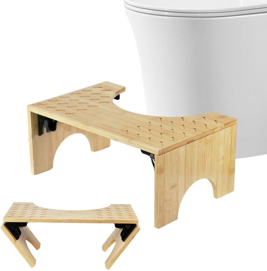 Ortviai Houten Toiletkruk Bamboe Toiletkruk voor Volwassenen Multifunctionele Toiletkruk Opvouwbare Toiletkruk voor Verlichting van de Darm en Verlichting van Constipatie en Winderigheid