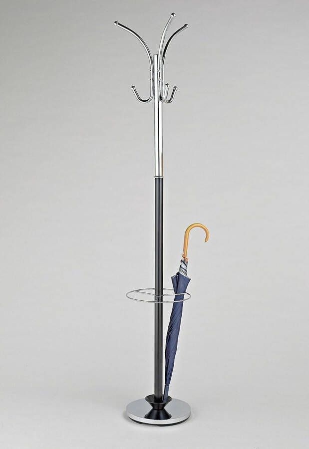 Oscar Free Standing Coat Rack with Umbrella Base Metal Black Chrome