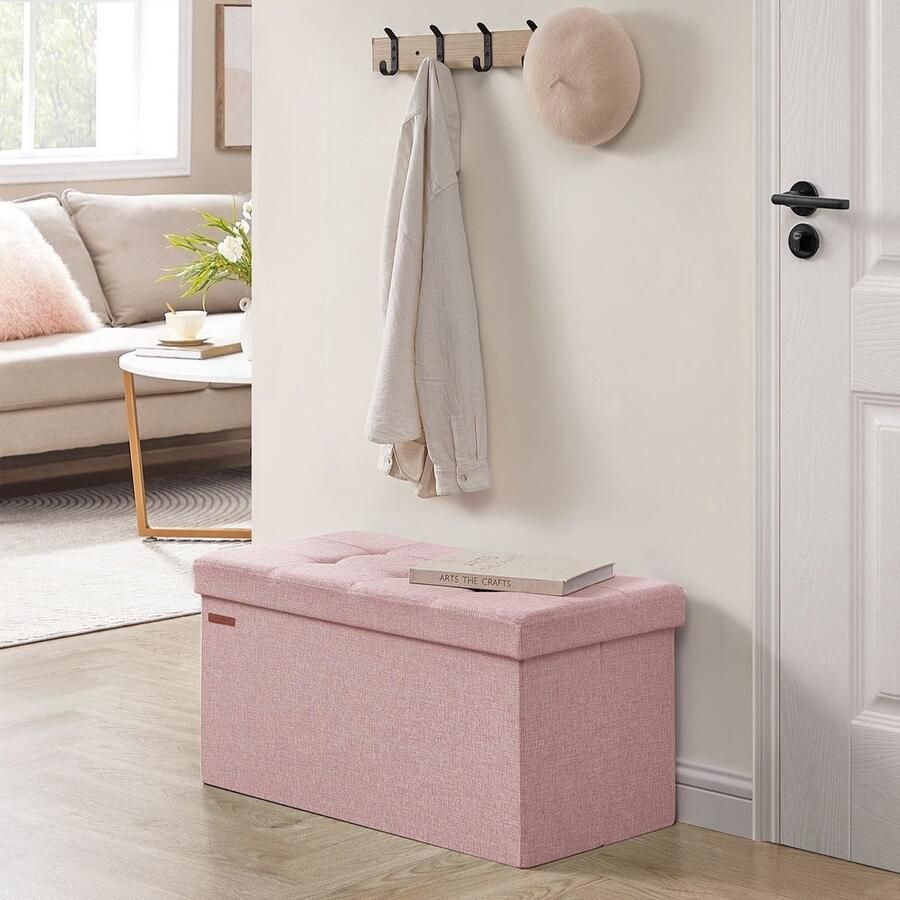 Rootz Living Rootz Ottomaanse opbergbank Roze voetenbank Gestoffeerde zitkist Vezelplaat met gemiddelde dichtheid 38 cm x 76 cm x 38 cm 25D-schuim