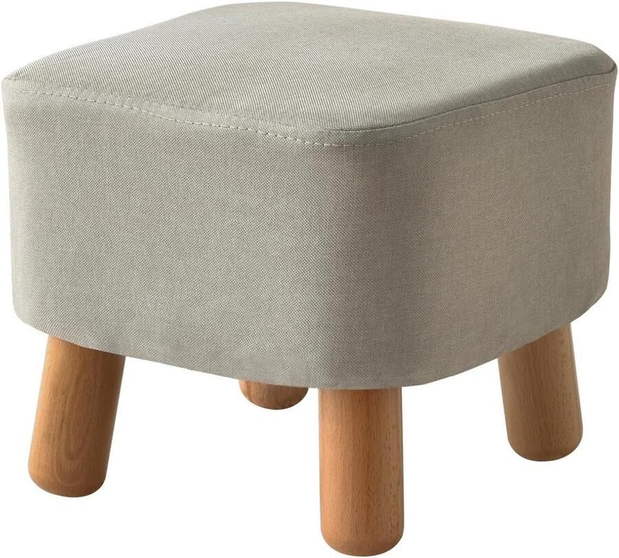 Ottomaanse poef met robuust houten frame en modern design Zitting en voetensteun voor woonkamer Grijze vierkante kruk met stoel voor schoenen