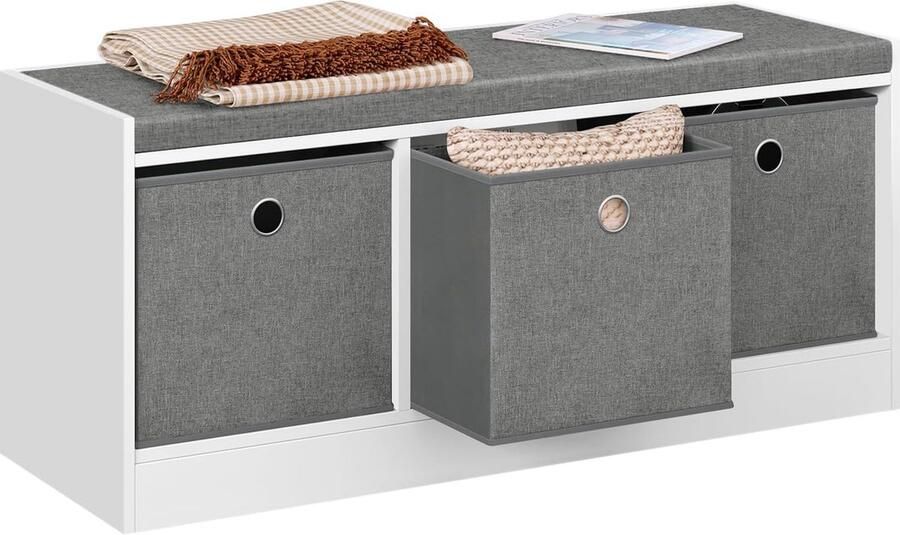 Ottomaanse voetenbank met 3 laden van stof schoenenbank met gevoerde zitting voetenbank voor woonkamer wit + grijs