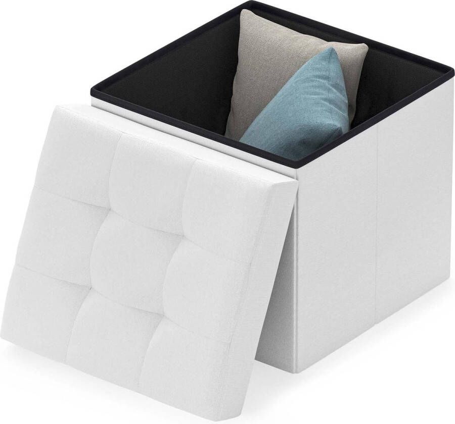 Ottomaanse zitpoef inklapbare zitkist poef opbergbox bank met opbergruimte stoffen bekleding zitkruk zitbank gestoffeerd voor eetkamer slaapkamer hal make-uptafel kantoor wit