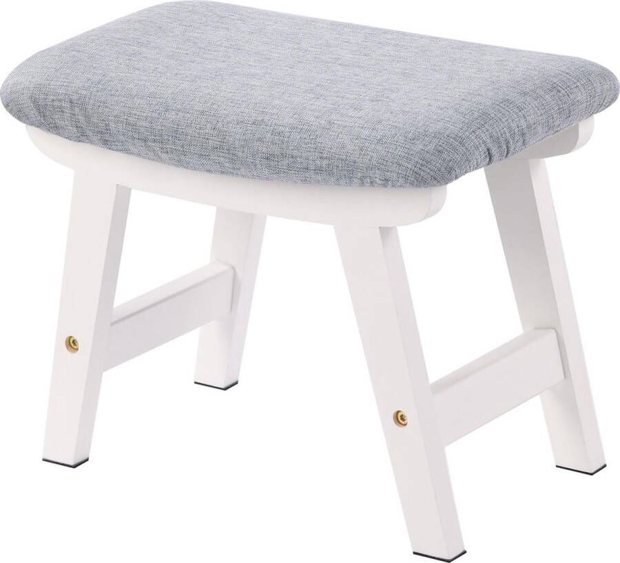 Ottoman voetenbankje poef klein linnen voetenbankje uitneembare poef hulpvoetenbank voor keuken en woonkamer (witte poot + lichtgrijs kussen)