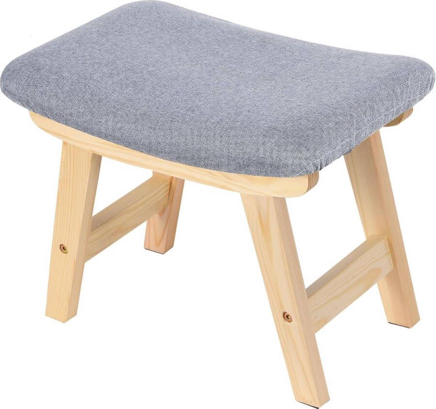 Voetenkruk voetenbankje poef klein linnen voetenbankje uitneembare poef hulpvoetenbank voor keuken en woonkamer (natuurlijke poten + donkergrijs kussen)