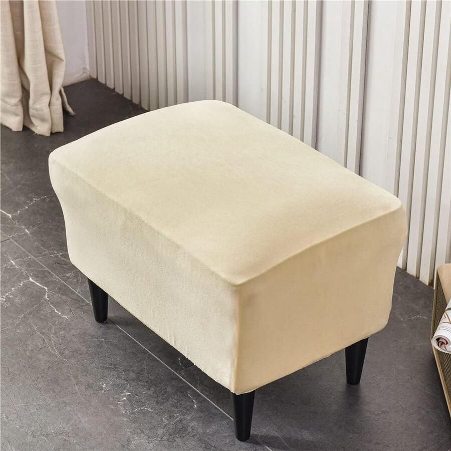 Ottoman Voetensteun Hoes Rechthoekig Velvet Spandex Stretch Hoes Krukbeschermer Elastische Onderkant Stofvrij Verwijderbaar Wasbaar Voetensteun Pouf Hoes (Beige 1 Stuk)