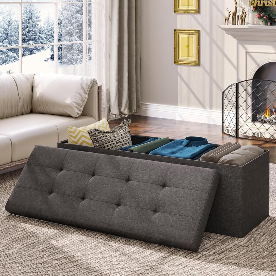Ottoman Zitbank met opbergruimte inklapbare zitkist zitbank opvouwbaar kist opbergbox voetenbank deksel afneembaar 110 x 38 x 38 cm donkergrijs