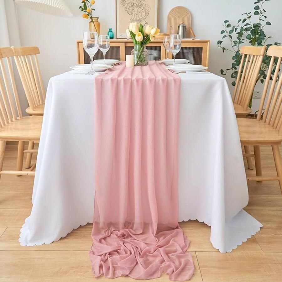 Oudroze chiffon tafelloper moderne tafeldecoratie 1 stuk polyester 77 x 300 cm