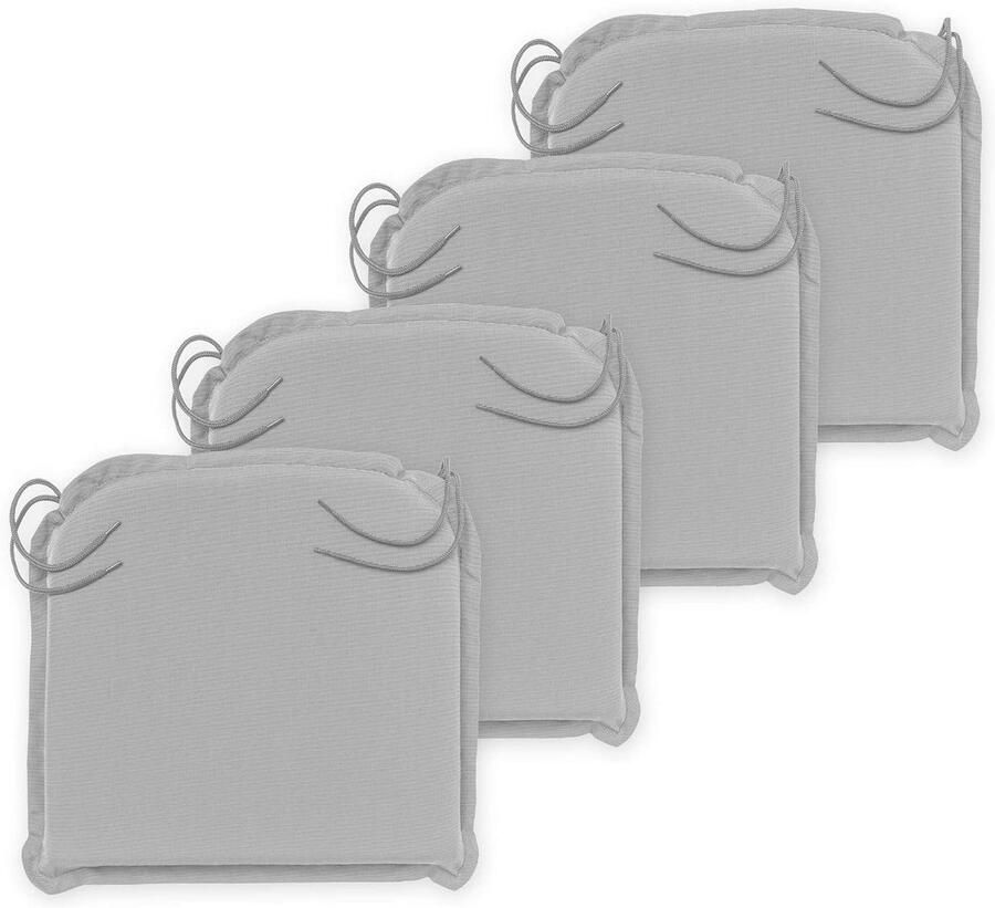 Outdoor Chair Cushion Seat Cushion Set of 4 Silver Removable Cover with Corner Straps 44 x 47 x 6 cm German Quality Standard