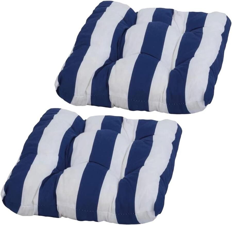 Outdoor Chair Cushion Set of 2 Breathable Padded UV-Resistant Seat Cushions with Stripes in Blue and White Made in EU