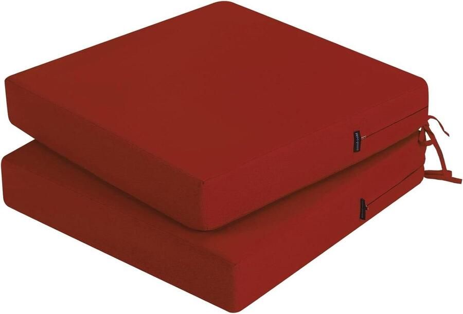 Outdoor Chair Cushion Set of 2 Waterproof Seat Cushion Colourfast Patio Chair Cushion with Tyres 50 x 50 cm Red