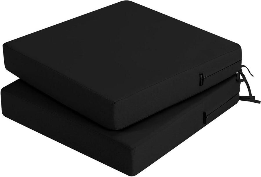 Outdoor Chair Cushion Set of 2 Waterproof Seat Cushion Colourfast Patio Furniture Garden 40 x 40 cm Black