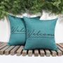 Outdoor Cushion Cover Pack of 2 Waterproof Cushion Cover with Welcome Prints UV Protection Decorative Cushion Cover with Coating for Sofa Chair Garden Lounge (45 x 45 cm) Green - Thumbnail 1