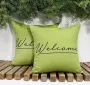 Outdoor Cushion Cover Pack of 2 Waterproof Cushion Cover with Welcome Prints UV Protection Decorative Cushion Cover with Coating for Sofa Chair Garden Lounge (45 x 45 cm) Green - Thumbnail 2