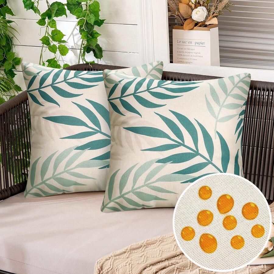 Outdoor kussenhoezen waterdicht 45 x 45 cm zomer lichtgroen tropische planten kussensloop decoratieve kussensloop bank woonkamer buitendecoratie set van 2
