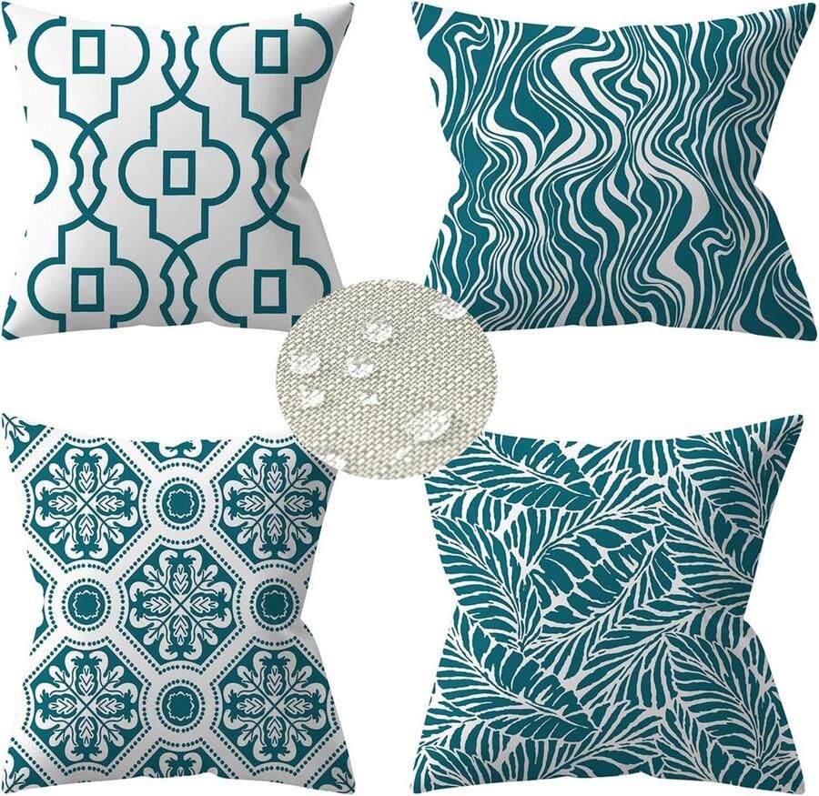 Outdoor Kussenslopen Set Waterdichte en Weerbestendige Kussenhoezen voor Slaapkamer Bank en Tuin Geometrisch Design 4 Stuks 45 x 45 cm
