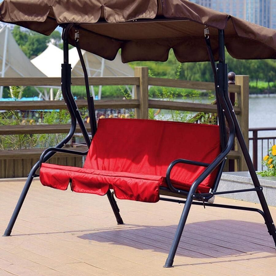 Outdoor Swing 3 Seater Chair Waterproof Cushion Replacement Swing Seat Cover Patio Swing Chair Protective Cover Outdoor for Patio Garden Yard(Red)