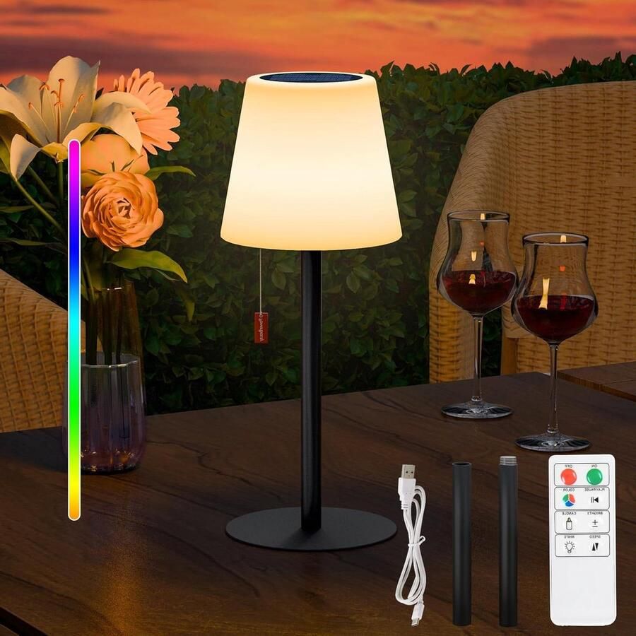 Outdoor tafellamp op zonne-energie dimbaar warm wit-RGB LED draadloos opladen USB-oplaadbaar voor tuin terras