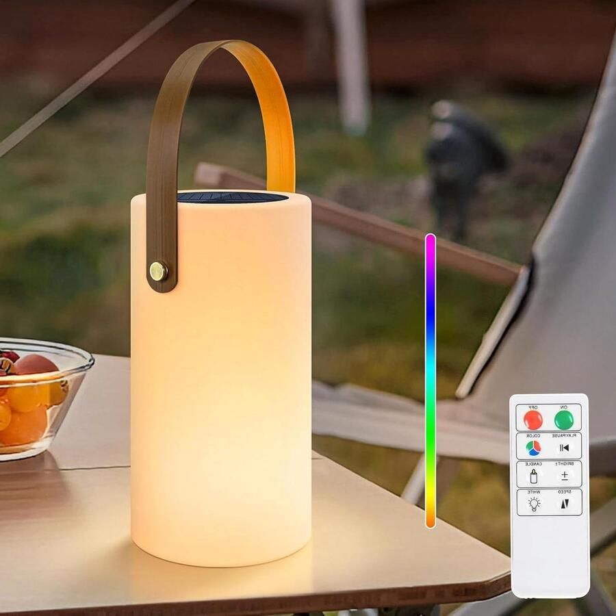 Outdoor tafellamp op zonne-energie met afstandsbediening dimbaar draadloos en draagbaar oplaadbaar warm wit en RGB LED zonnelampen voor tuin decoraties terras camping