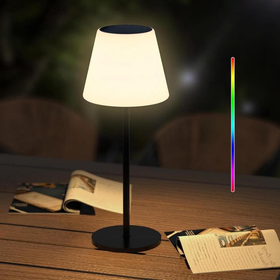 Outdoor tafellamp op zonne-energie met lichtsensor dimbaar warm wit en RGB draadloos draagbaar oplaadbaar solarlamp voor binnen en buiten tuin en terras