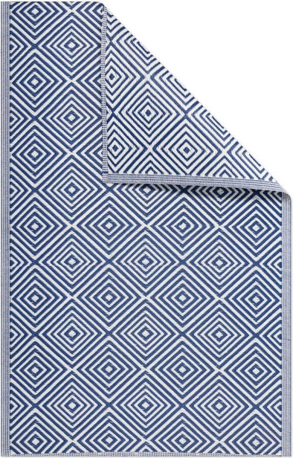 Outdoor tapijt 120 x 180 cm groot terrastapijt balkontapijt buitentapijt tuin loper tuintapijt kubuspatroon blauw