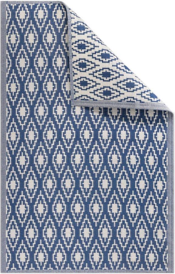 Outdoor tapijt 120 x 180 cm groot terrastapijt balkontapijt buitentapijt tuin loper tuintapijt ruitpatroon donkerblauw