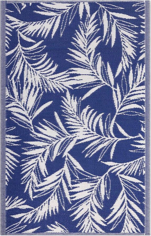 Outdoor tapijt 120 x 180 cm groot terrastapijt grastapijt buitentapijt balkon loper tuintapijt bladerpatroon blauw